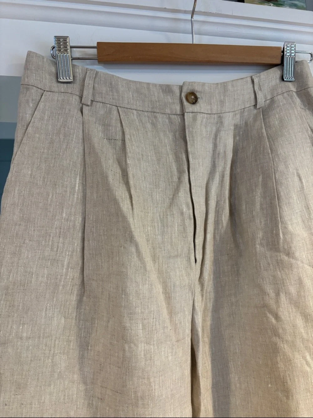 Reformation‎ Neutral Linen Straight-Leg Pants